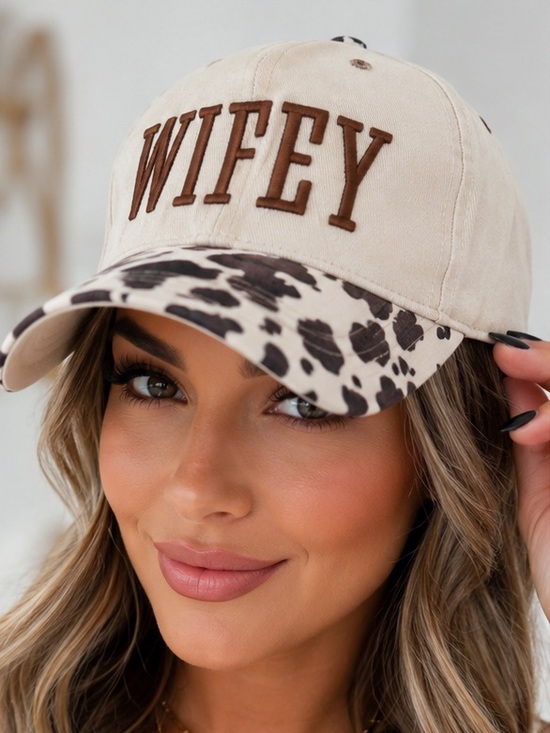 Zenana Outfitters Accessories - 🆕 WIFEY Cow Print Brim Snapback Hat Beige Western Bride Cap NWT